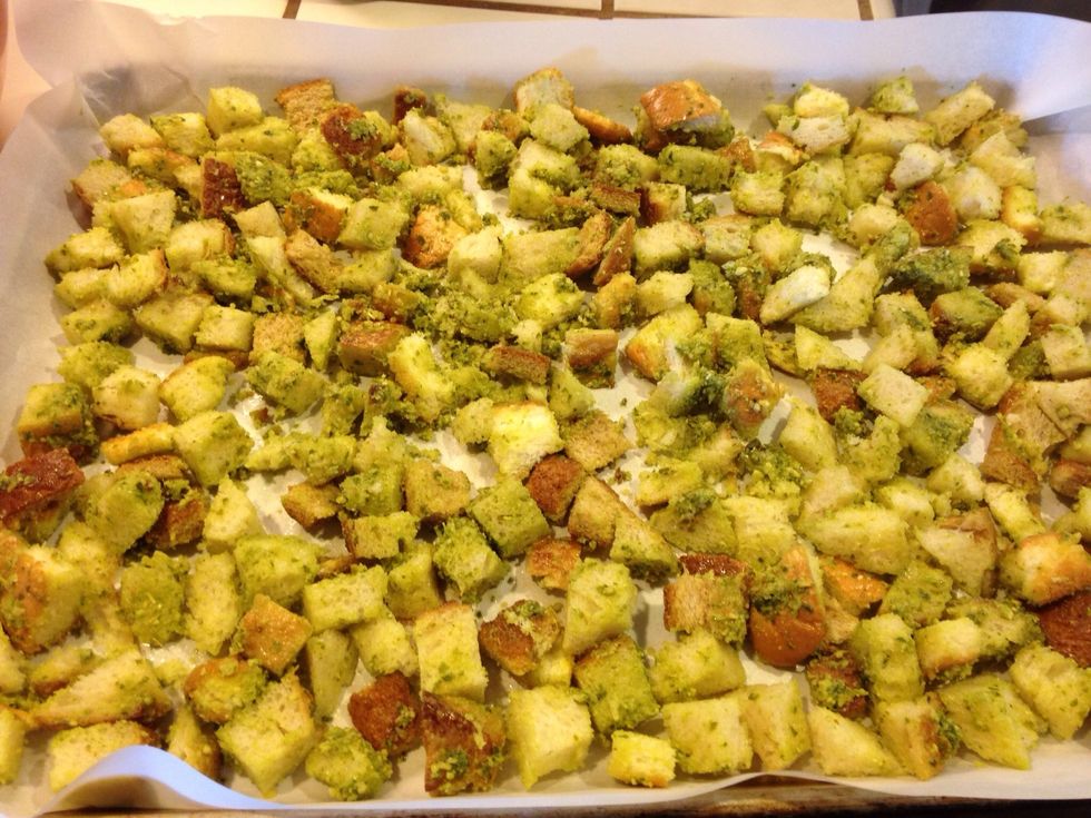 Spread cubes out in a single layer on parchment covered jelly roll pan.