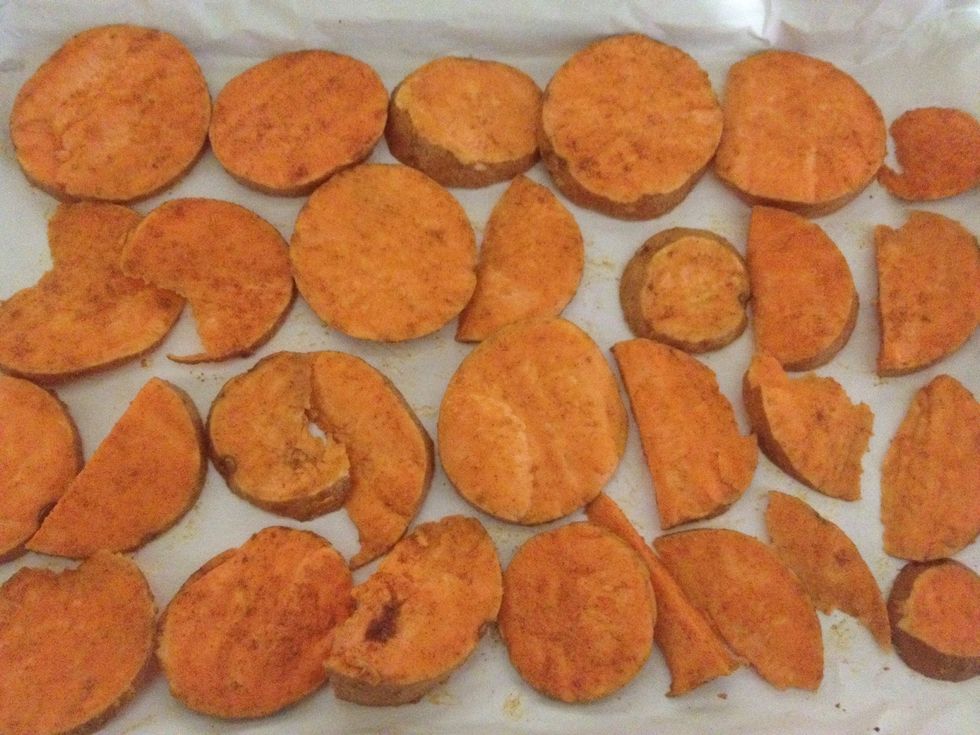 Spread evenly on baking tray. Bake for 15 mins at 350 degrees F