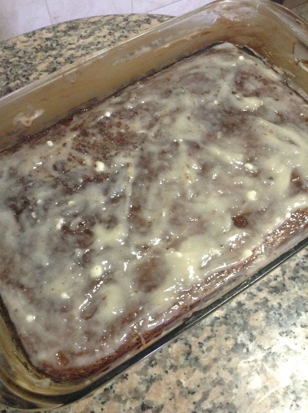 Spread evenly on brownies , the cheesy mixture of marshmallows :)