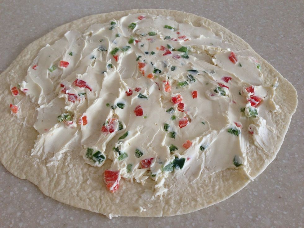 Spread evenly over three tortillas.