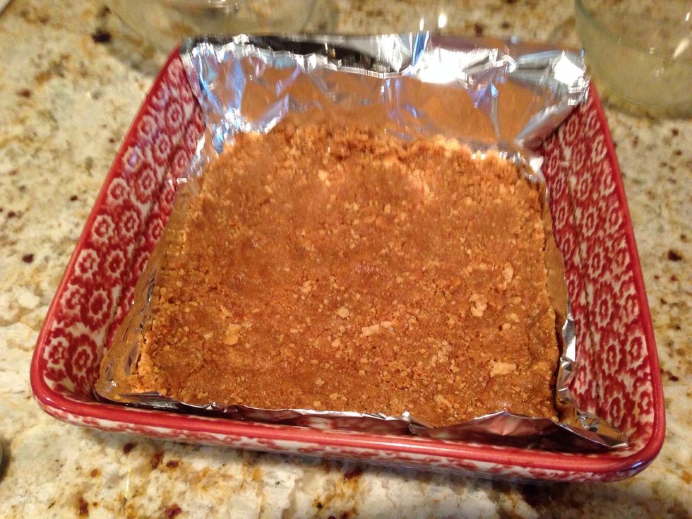 Spread graham mixture into pan. Now we can start dumping!