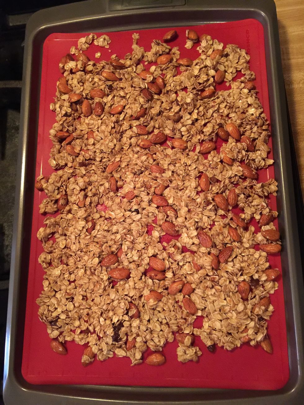 Spread granola mixture over entire pan