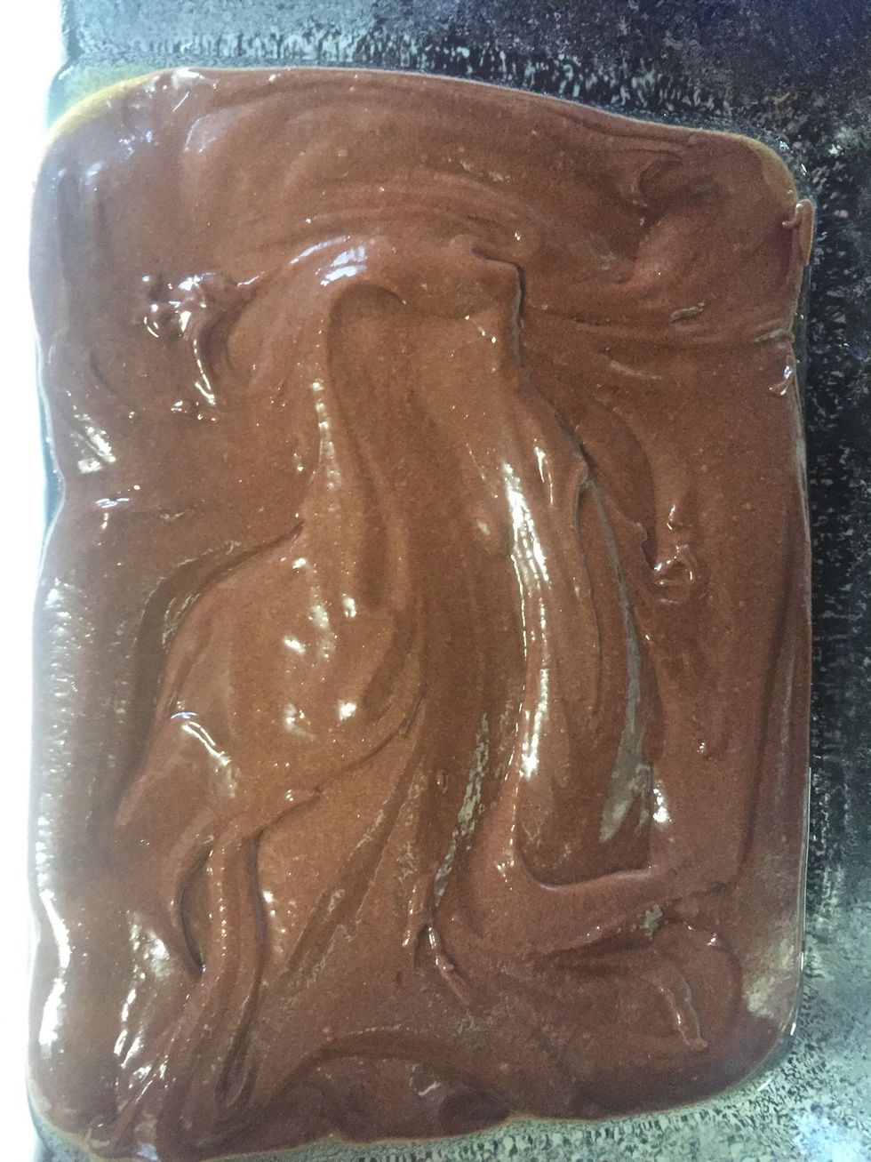 Spread in a greased 9 x 9 baking pan and bake for 20 minutes at 350\u00b0F