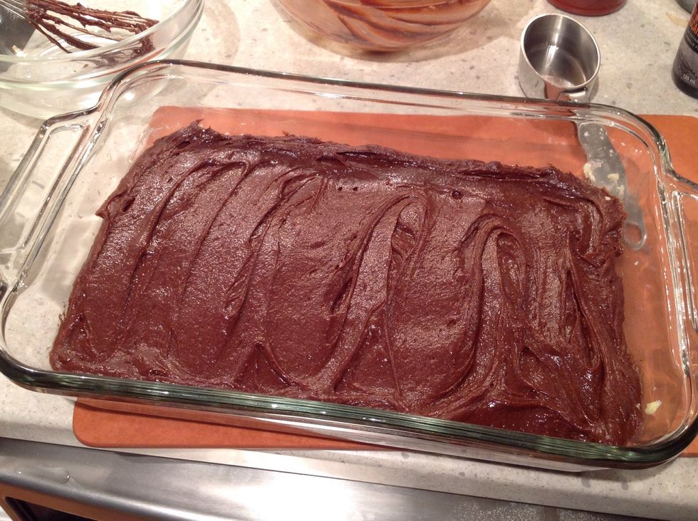 Spread in an 8x12 greased baking dish and cook at 350 for about 25 minutes.