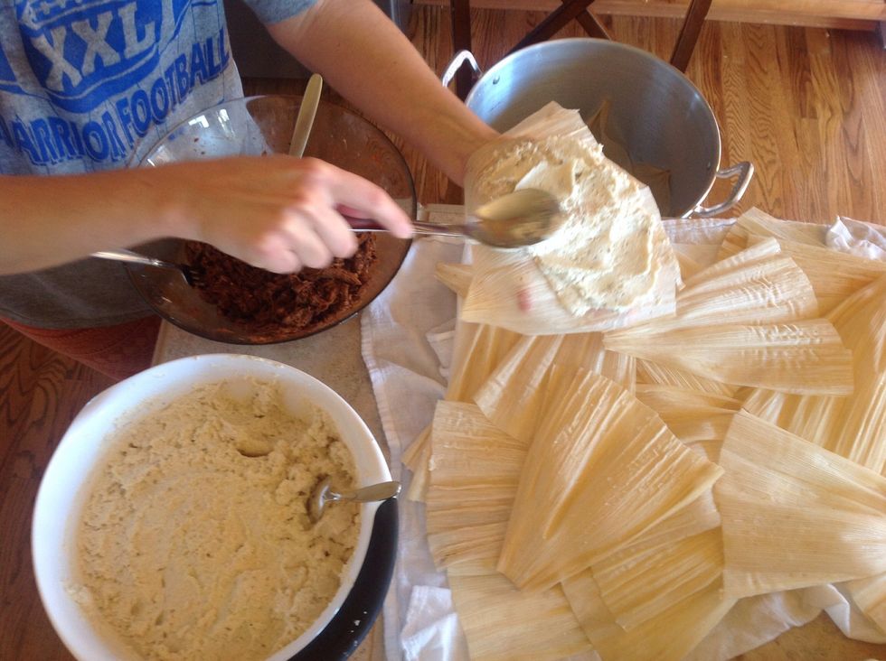 Spread masa evenly and not too thick. It will expand as it cooks.