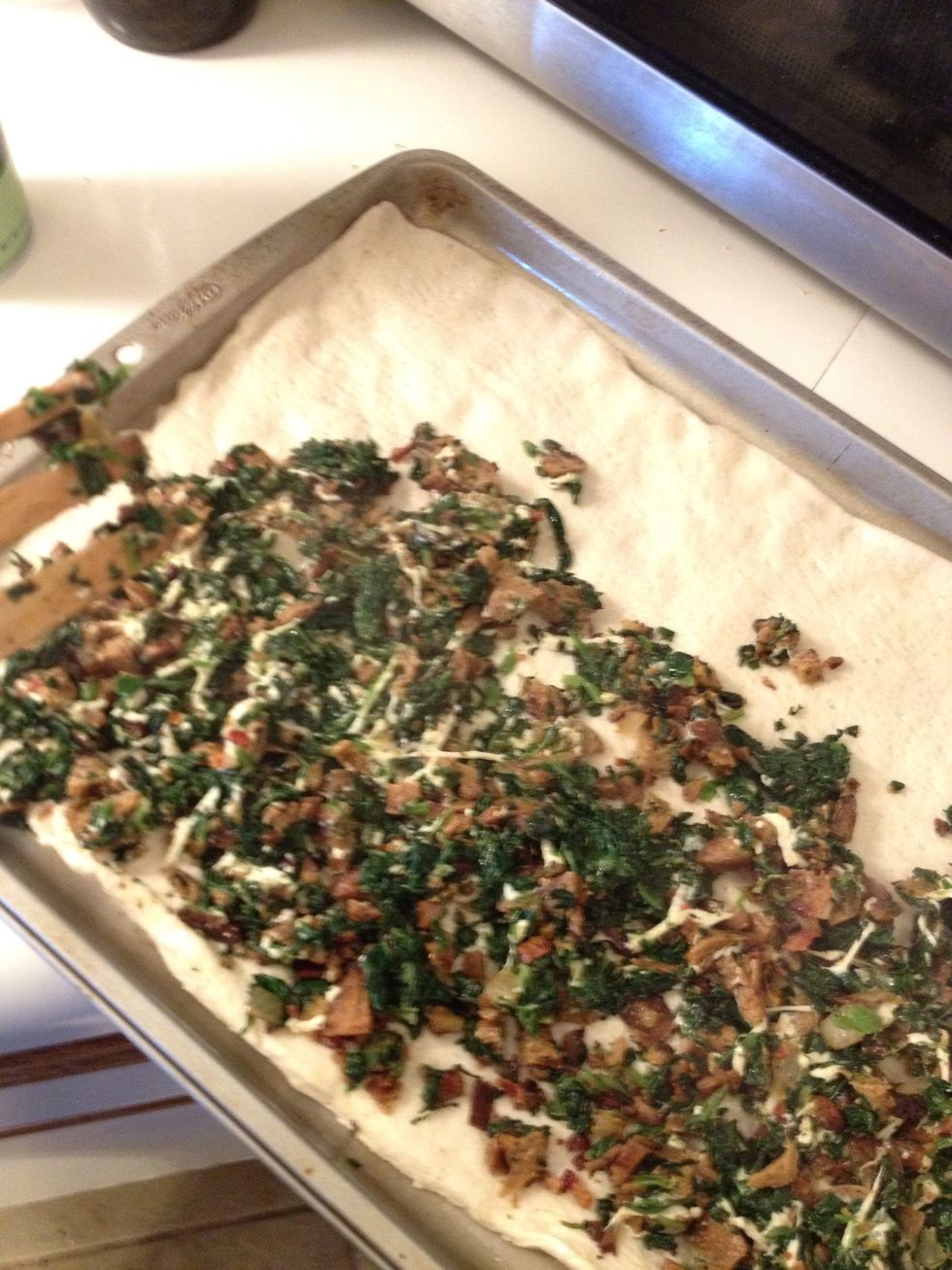 Spread mix throughout the dough as such...