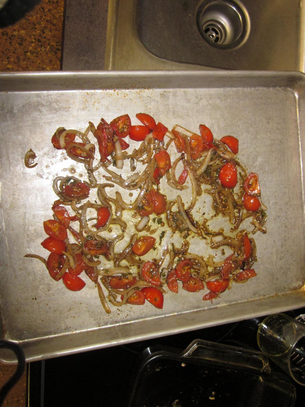 Spread mixture onto a baking tray with no parchment paper.