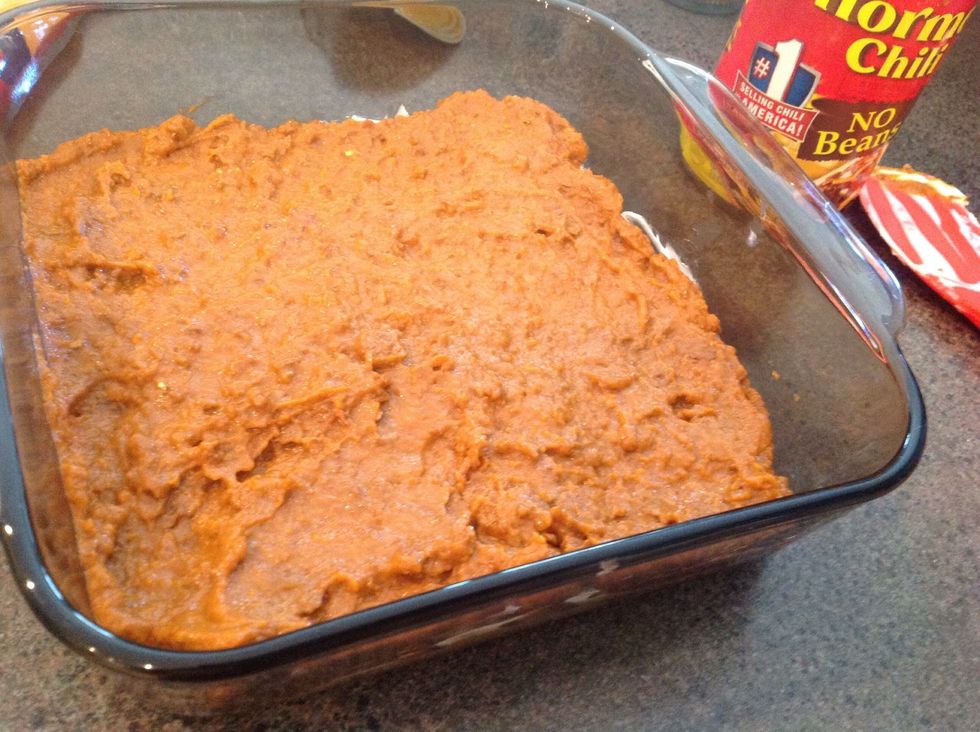 Spread no bean on top of the cream cheese