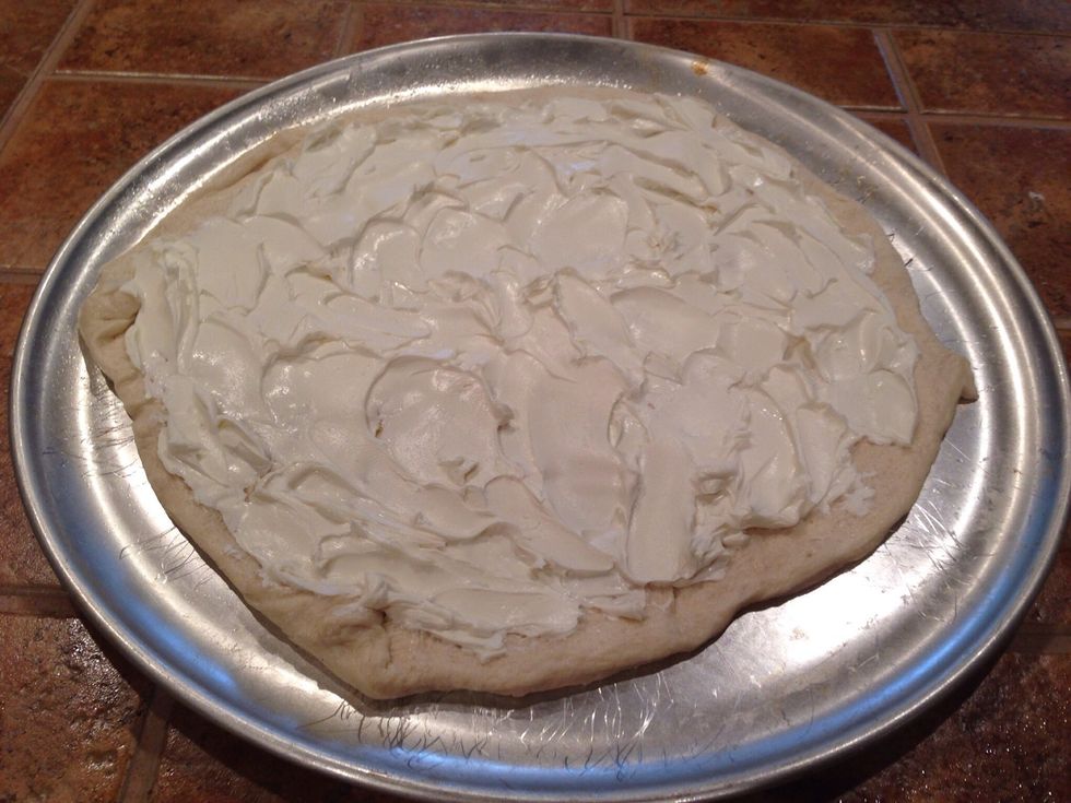 Spread on the creme cheese, this requires only 3/4 of the container.