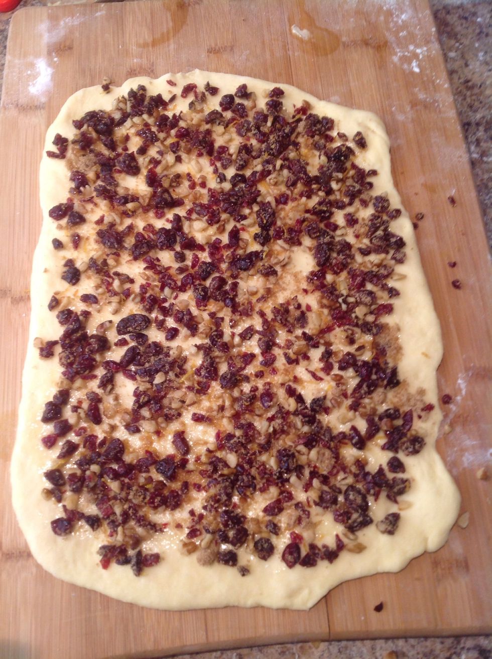 Spread on the rectangle of dough