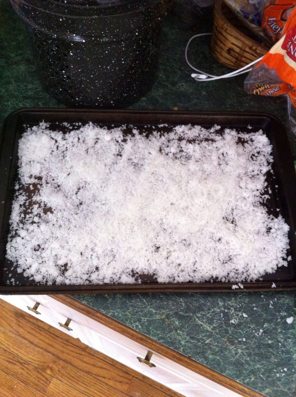 Spread out the chopped up shreds on a baking sheet and just toast them for a little bit. I put them on 250 for ten-ish minutes or so. Just until they are a little toasty! Not too burnt