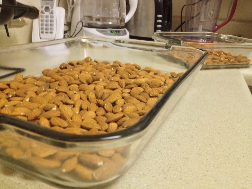 Spread out your almonds in a single row. If there is too much in one pan use another.