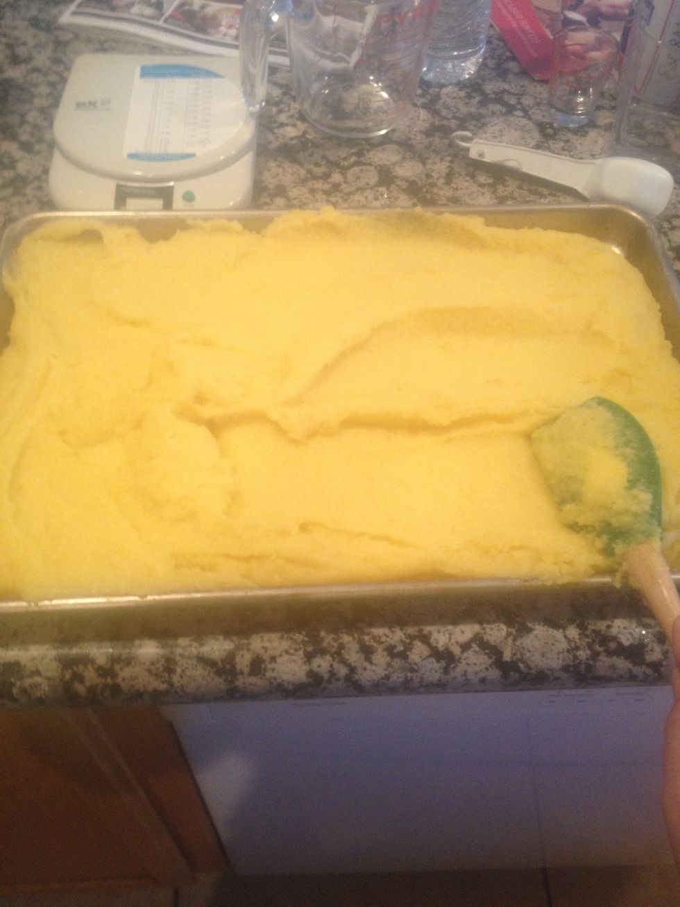 Spread polenta onto sheet pan and make it as even as possible
