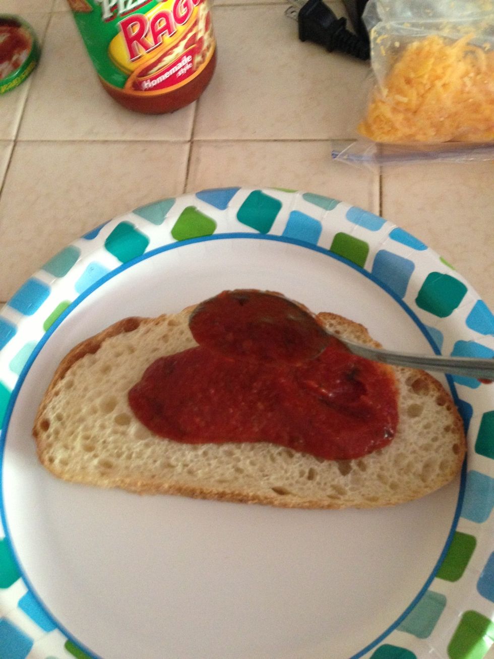 Spread sauce on! I used two spoonfuls it depends on your preference if you want more or less!