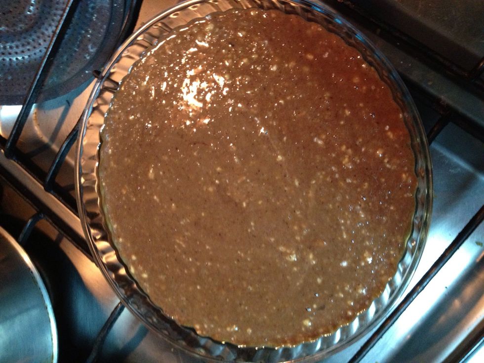 Spread some butter in the pyrex and add the mixture, put it in a preheated oven for 35 to 45 min