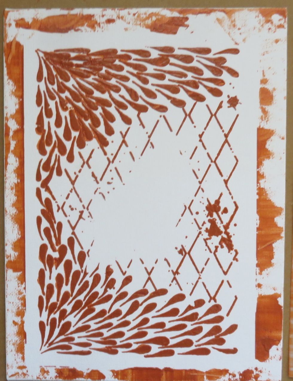 Spread some leftover paint to the edges. This is how it looks without the stencil.