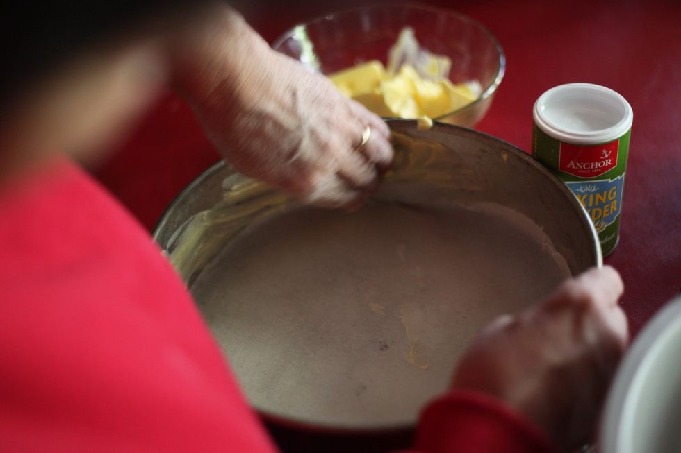 Spread some soft butter lightly around your baking tray. Make sure your baking paper is sticking to the bottom. You can also use some butter on the baking paper.