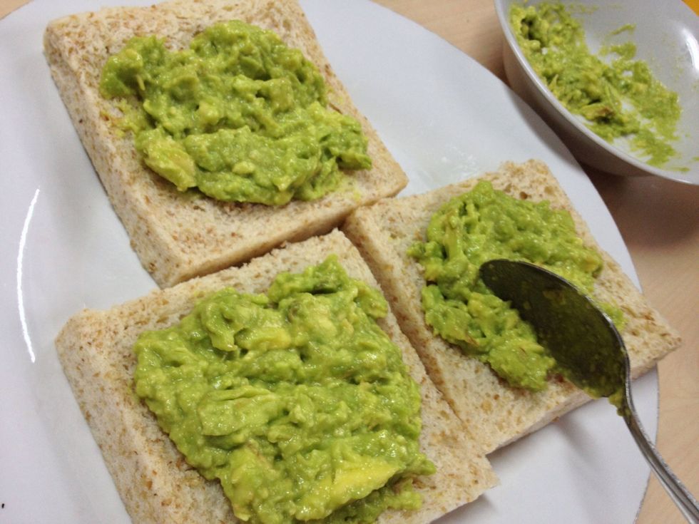 Spread the avocado to all three