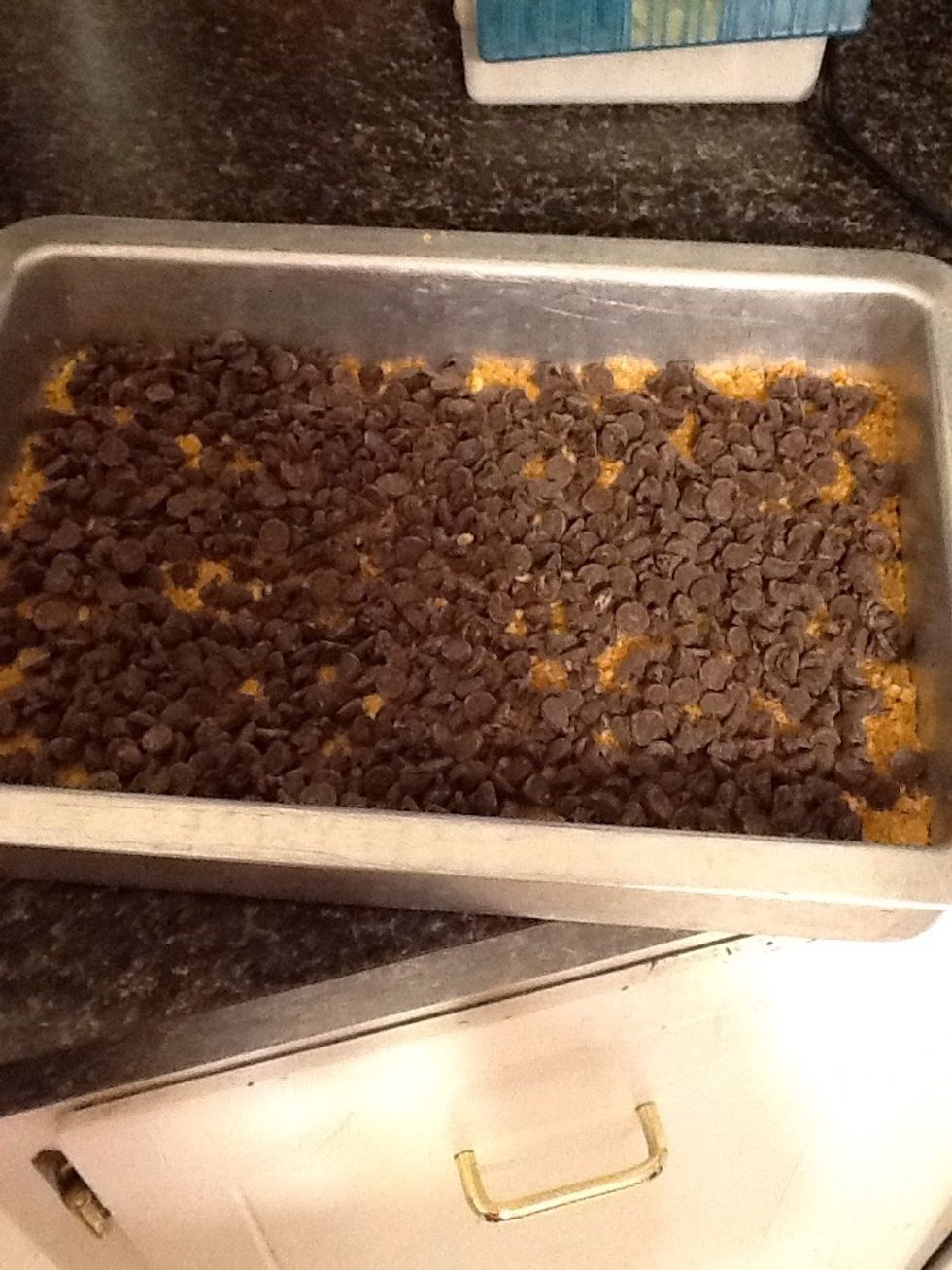 Spread the chocolate chips around till spread flat.