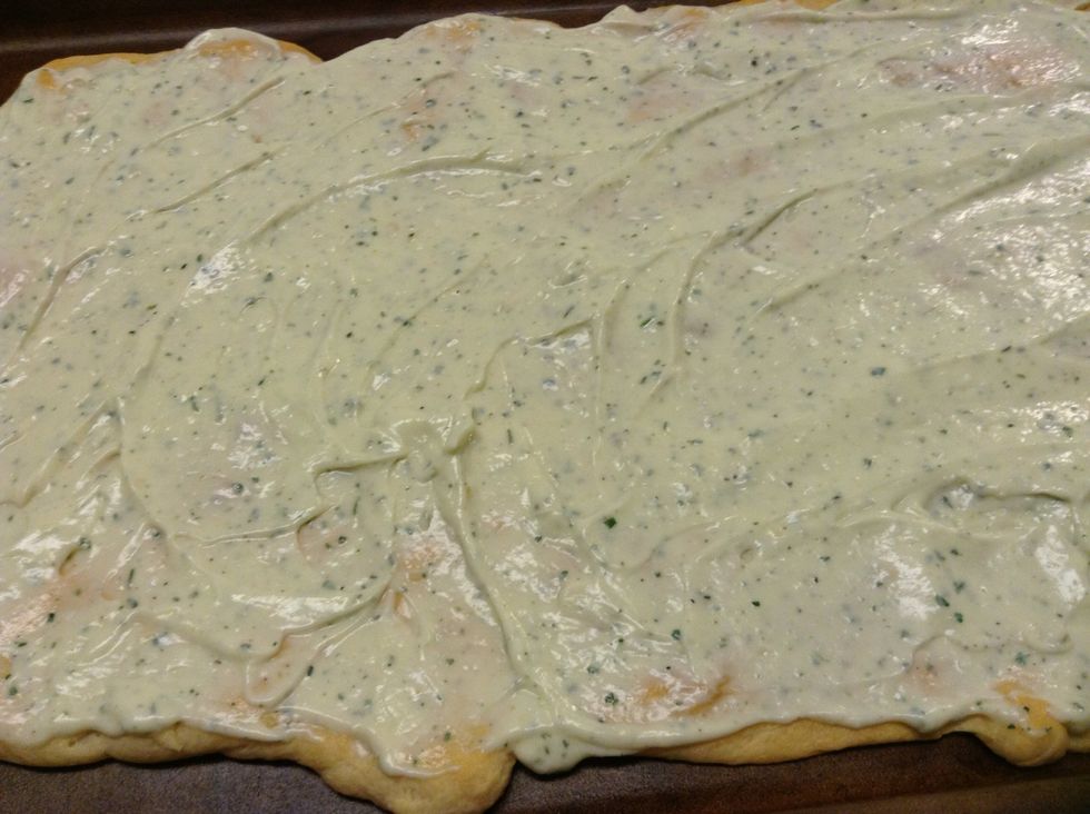 Spread the cream cheese mixture over the crust.