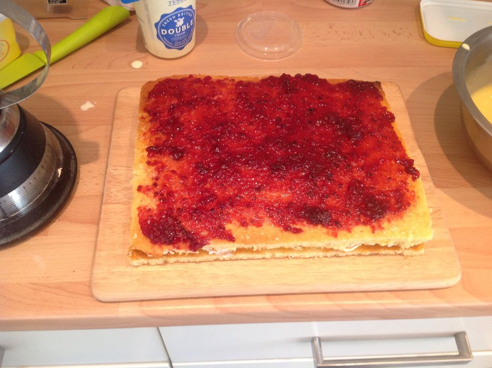 Spread the layer with jam, any jam works :)