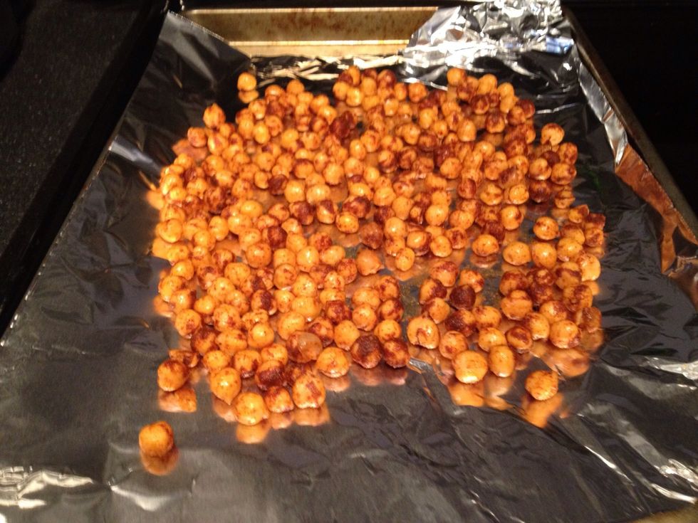 Spread them out on a baking tray lined with tin foil. Make sure they're in a single layer so they cook evenly. Don't oil the tray before hand.
