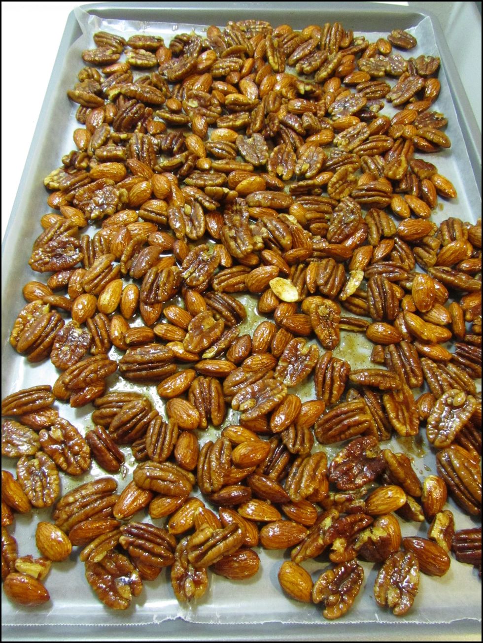Spread them out on a parchment lined tray. Bake at 350 F for 10 mins. Stir once after 5 minutes.