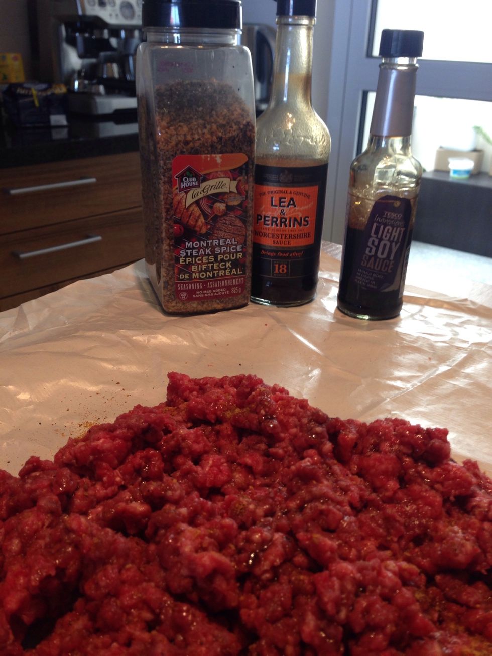 Spread these three amigos generously throughout. Then mix carefully without mushing the meat together and repeat. The liquids will add incredible moisture and salinity, so no need to add extra salt.