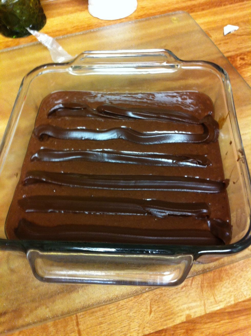 Spread your fudge in strait lines on your batter