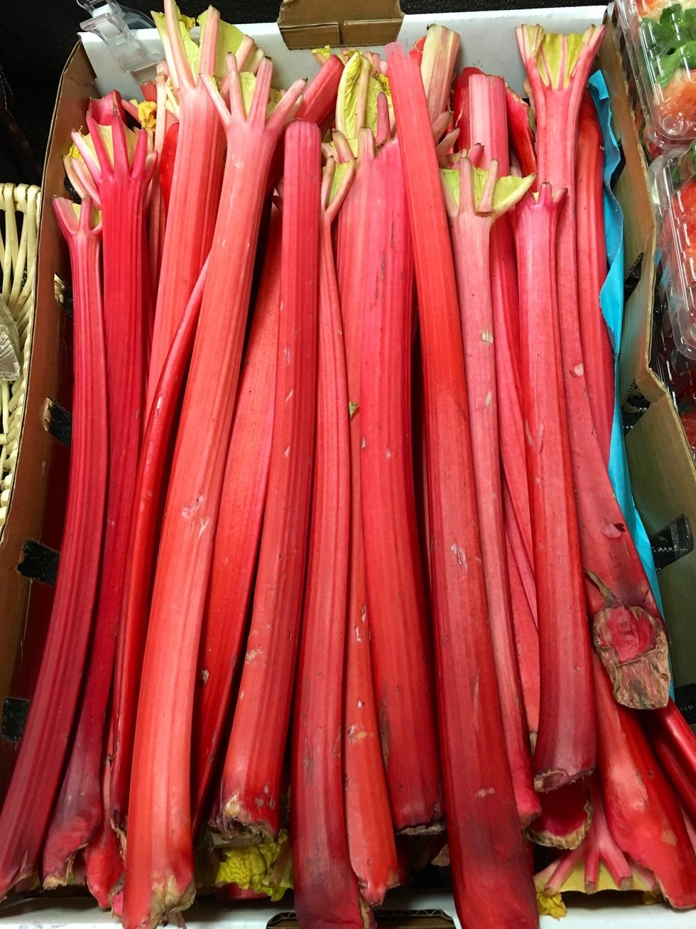 Spring is on the way when you see rhubarb. The people who figured out how to get you strawberries for Christmas breakfast, haven't worked their magic on this gorgeous plant. Buy a lot.
