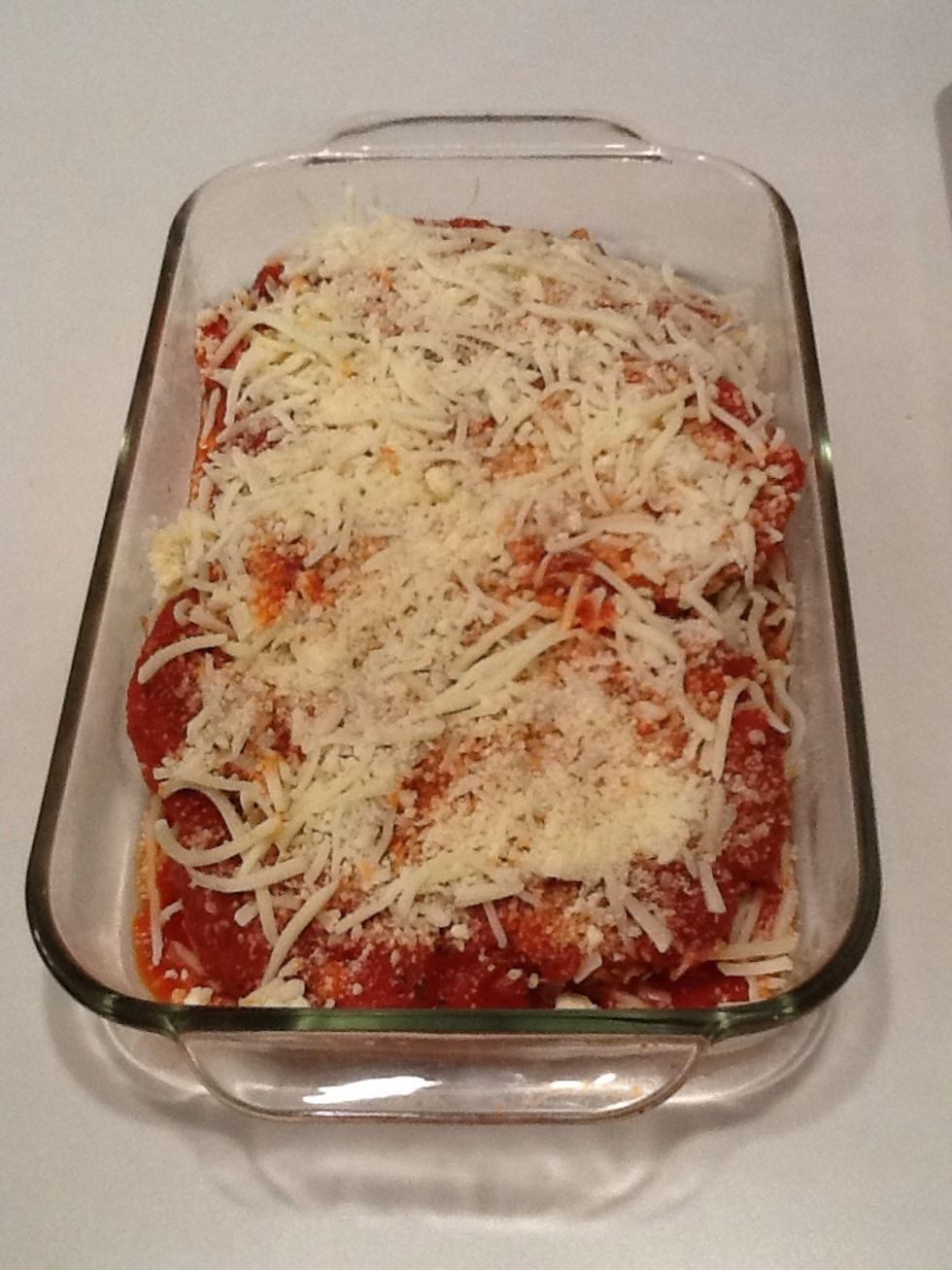 Sprinkle 2 Tbsp grated Parmesan cheese on top.