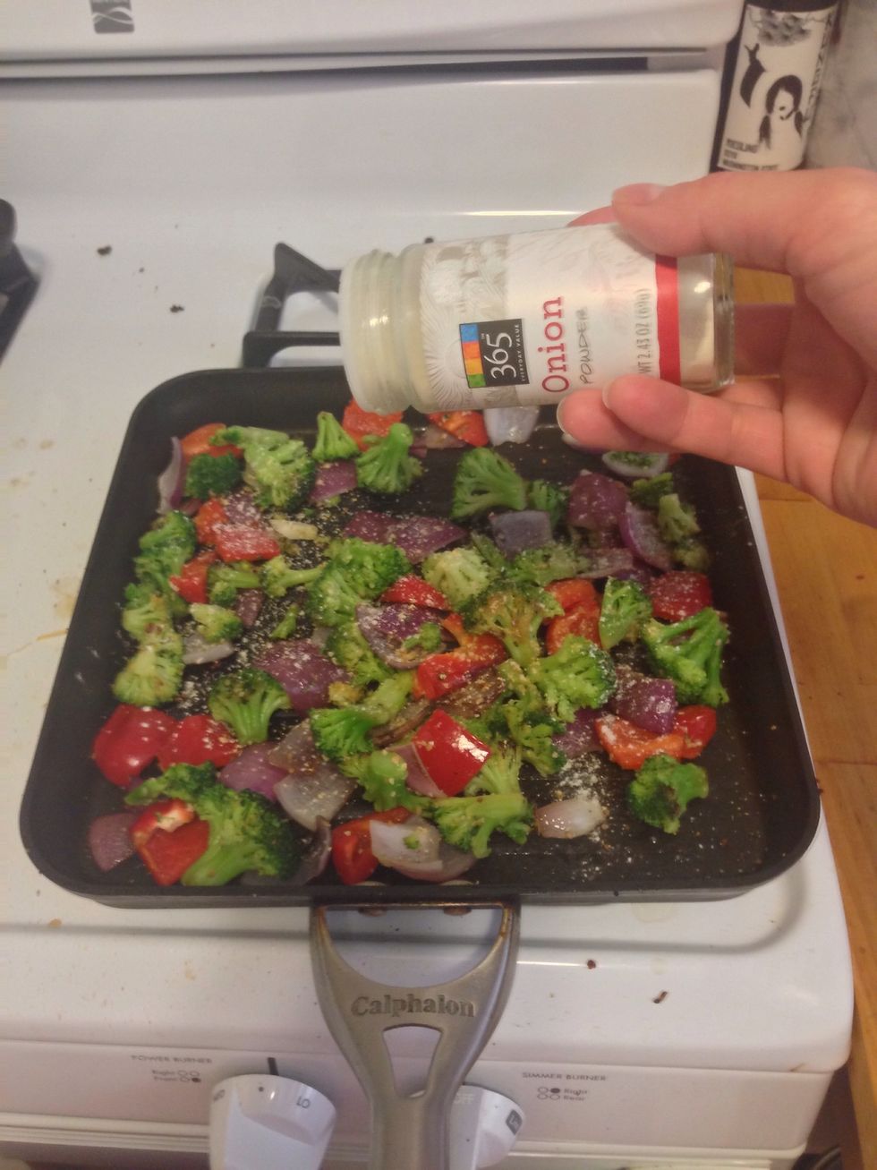 Sprinkle a pinch of onion powder on the veggies.