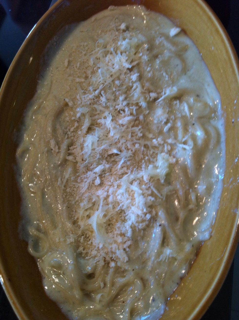 Sprinkle breadcrumbs and grated abit of gruyere on top pop them in the oven for less than a bit (depends on the oven)