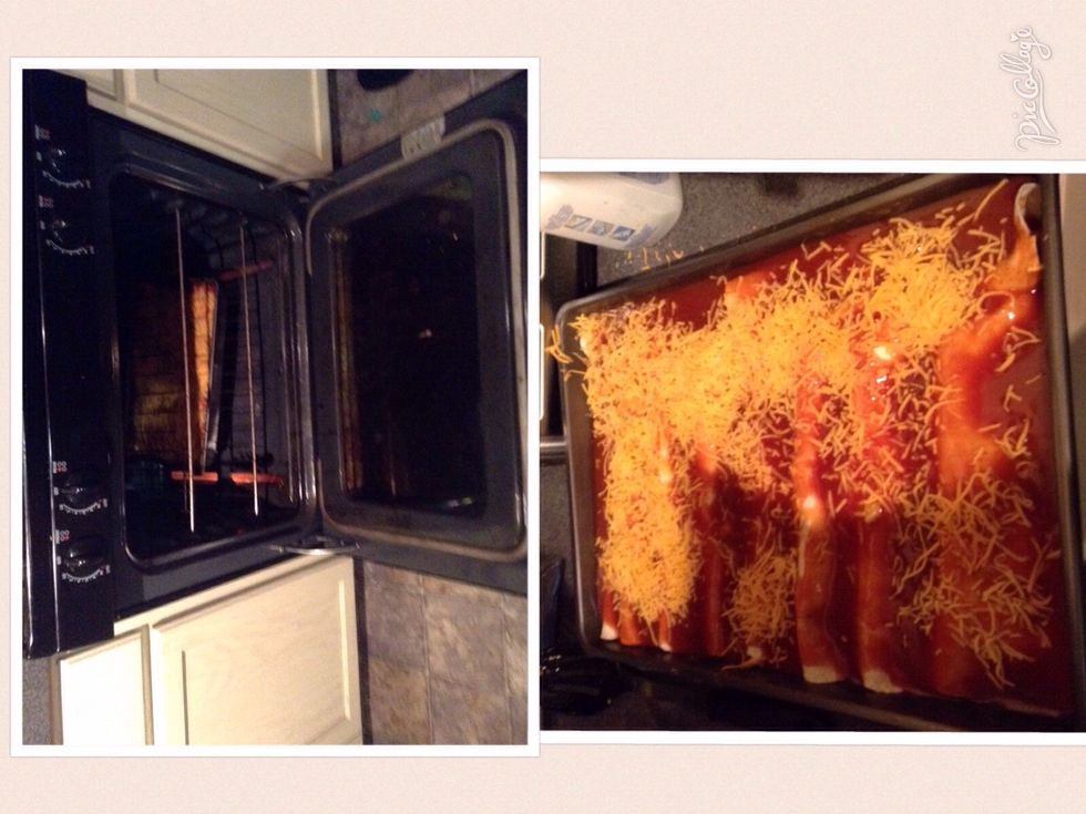 Sprinkle cheese over tortillas place in oven and bake for 20 minutes