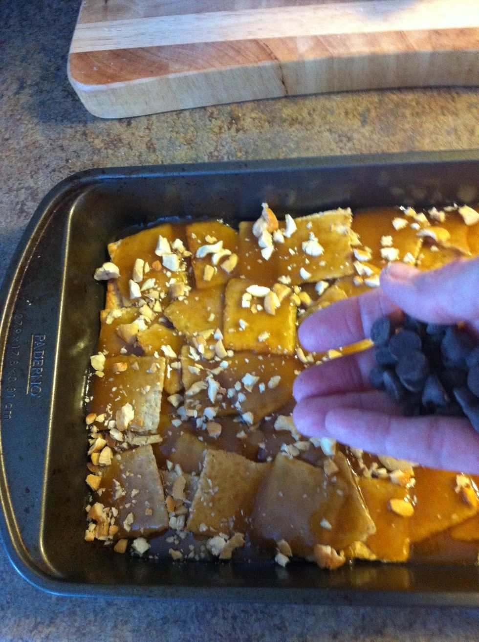 Sprinkle chocolate chips on top and key sit for a moment.
