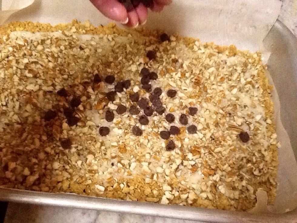 Sprinkle chocolate morsels next.