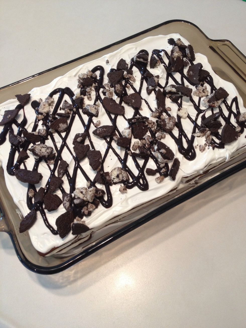 Sprinkle cookies on top. Serve immediately or put in freezer to enjoy later.