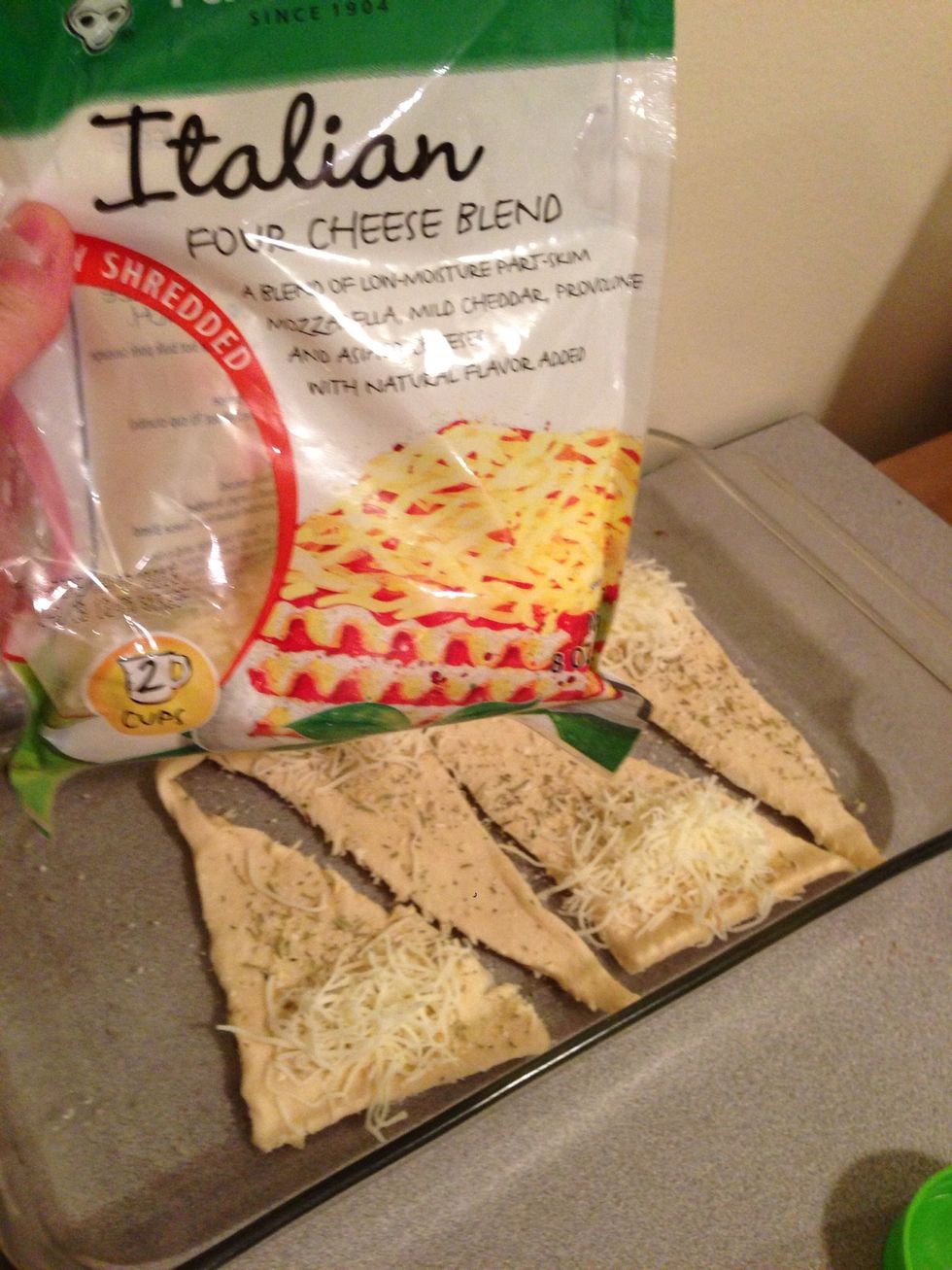 Sprinkle desired amount of cheese. I used Italian 4 cheese, but mozzarella or any other cheese would work. I thought about this after, but spinach would be good to add.