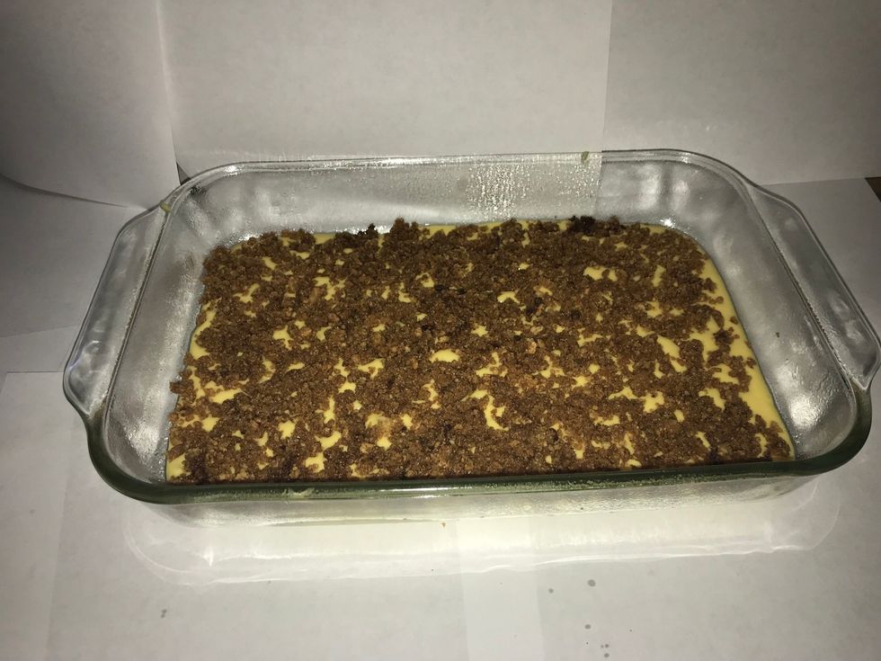 Sprinkle half of the streusel over the batter