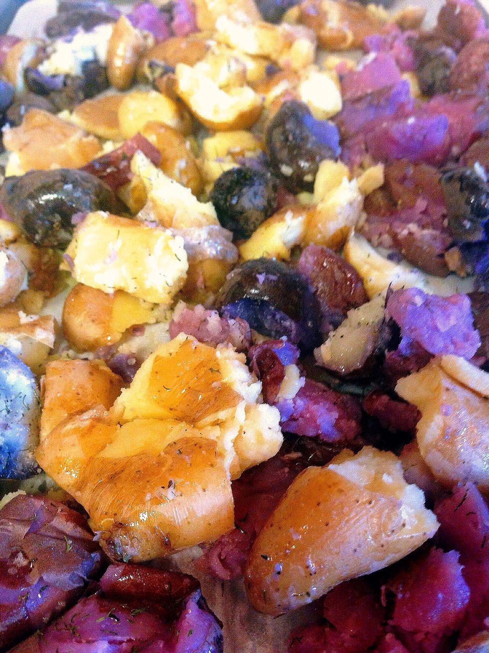 Sprinkle salt and pepper, brush with melted butter and bake on 450F for about 10 minutes or so. I also sprinkled with dill