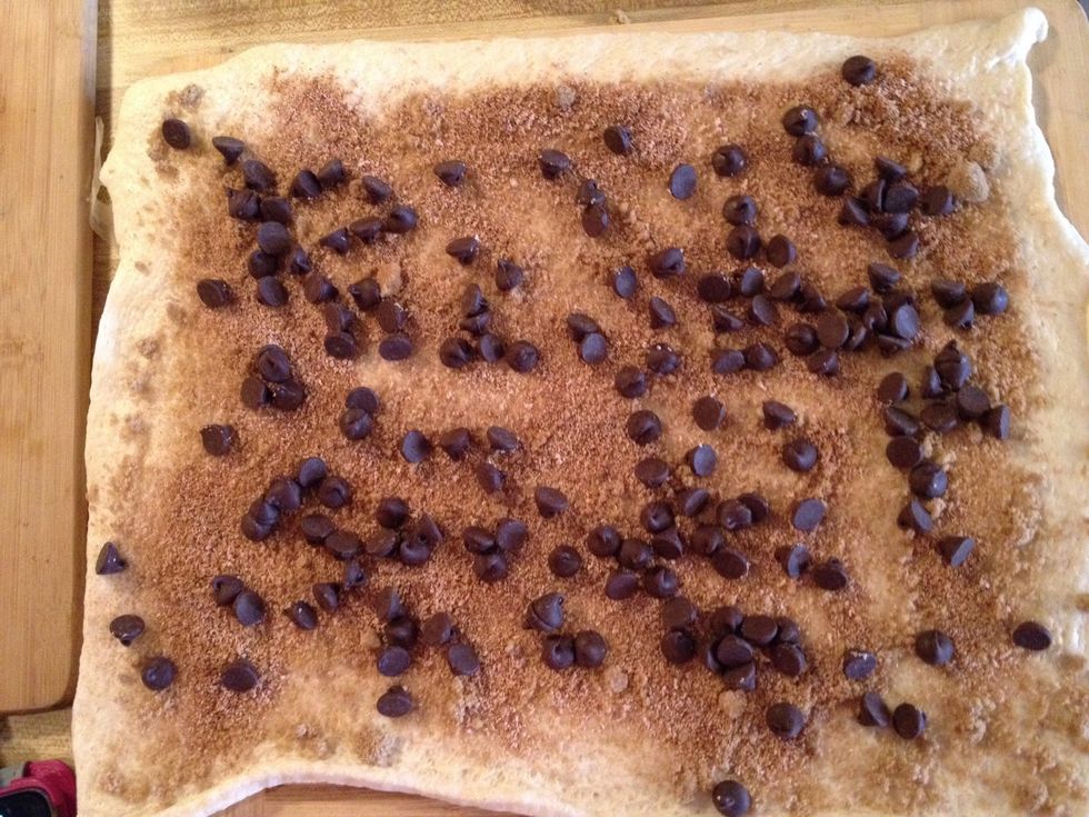 Sprinkle semi-sweet chocolate chips on crust