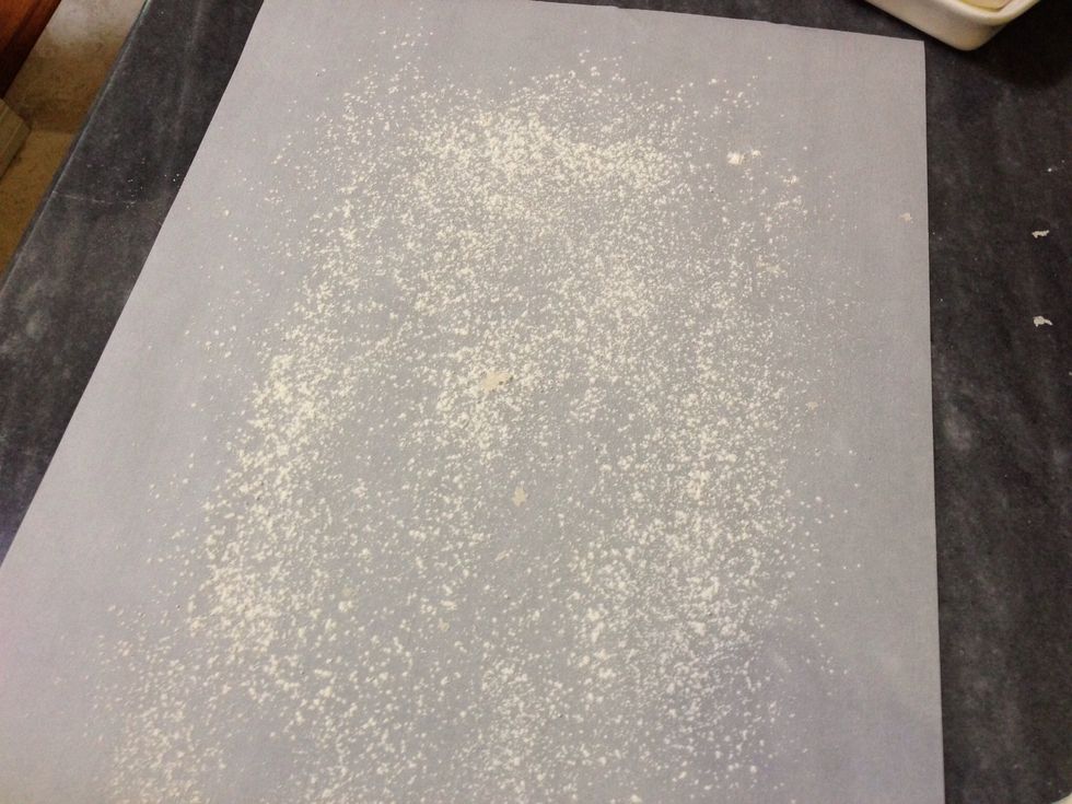 Sprinkle some flour on the parchment paper or table top