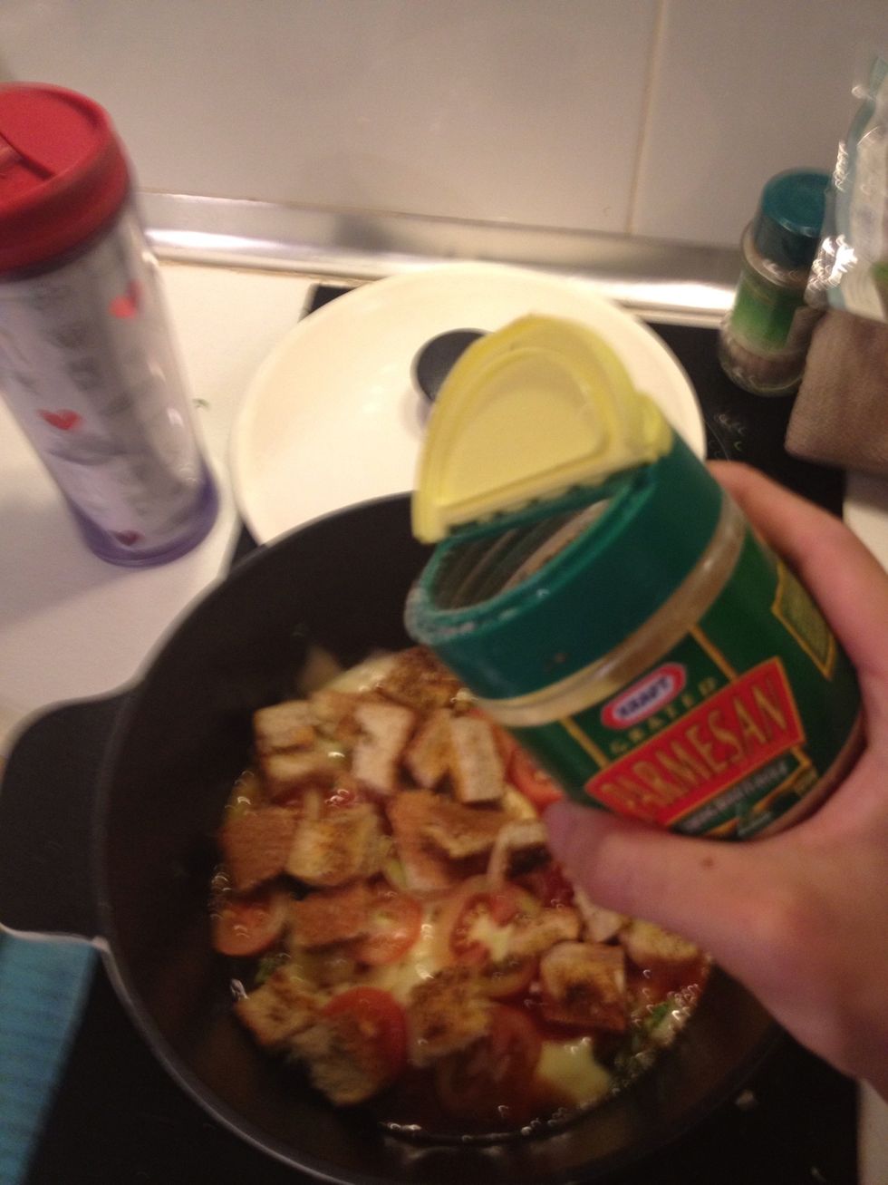 Sprinkle some parmesan. I cant find the real thing so again i use one of this.