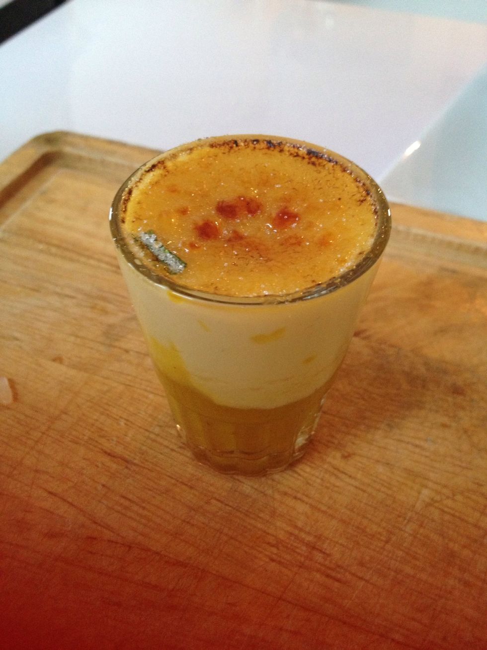 Sprinkle some sugar on top and burn with blow torch ( sorry for got to take the photo ) serve and share!