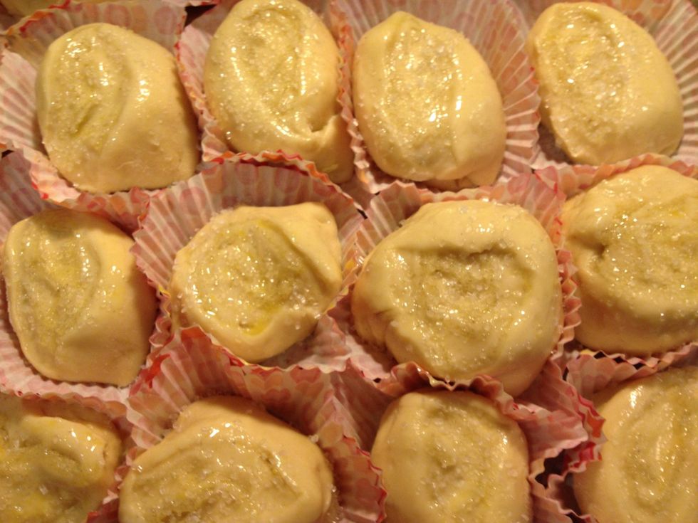 Sprinkle sprinkle as a star. Bake 5 minutes at the top of your oven and then move them to the bottom for 5-8 minutes depending on your oven. Keep an eye on them so they don't burn.