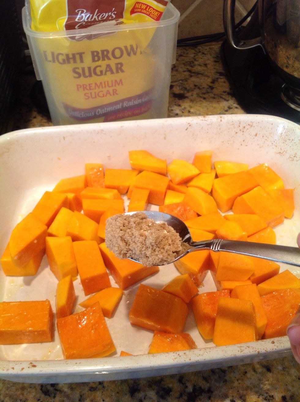 Sprinkle squash with a little (~2 tablespoons) brown sugar.