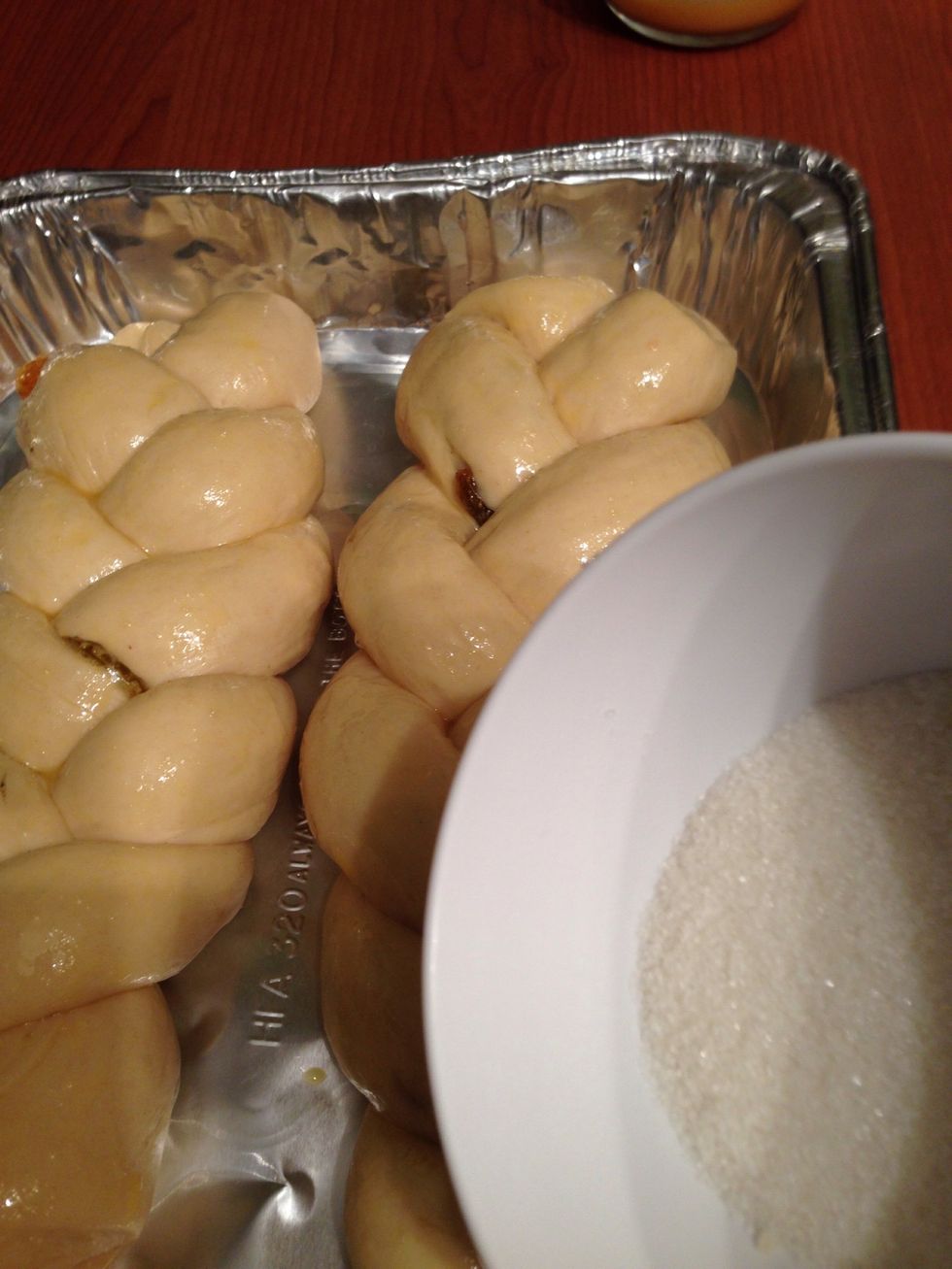 Sprinkle sugar on top of braids Bake for 30 to 40 minutes