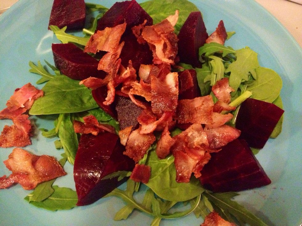 Sprinkle the bacon on top of the beets.