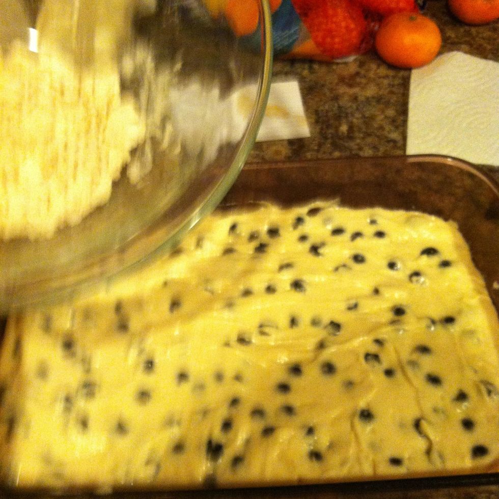 Sprinkle the mixture on top of the cake.