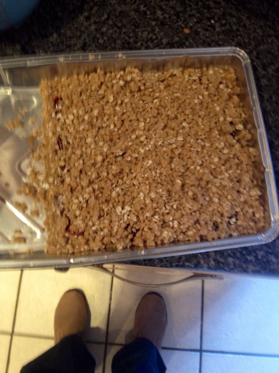 Sprinkle the remaining crumb mixture over the top and lightly press it into the jam